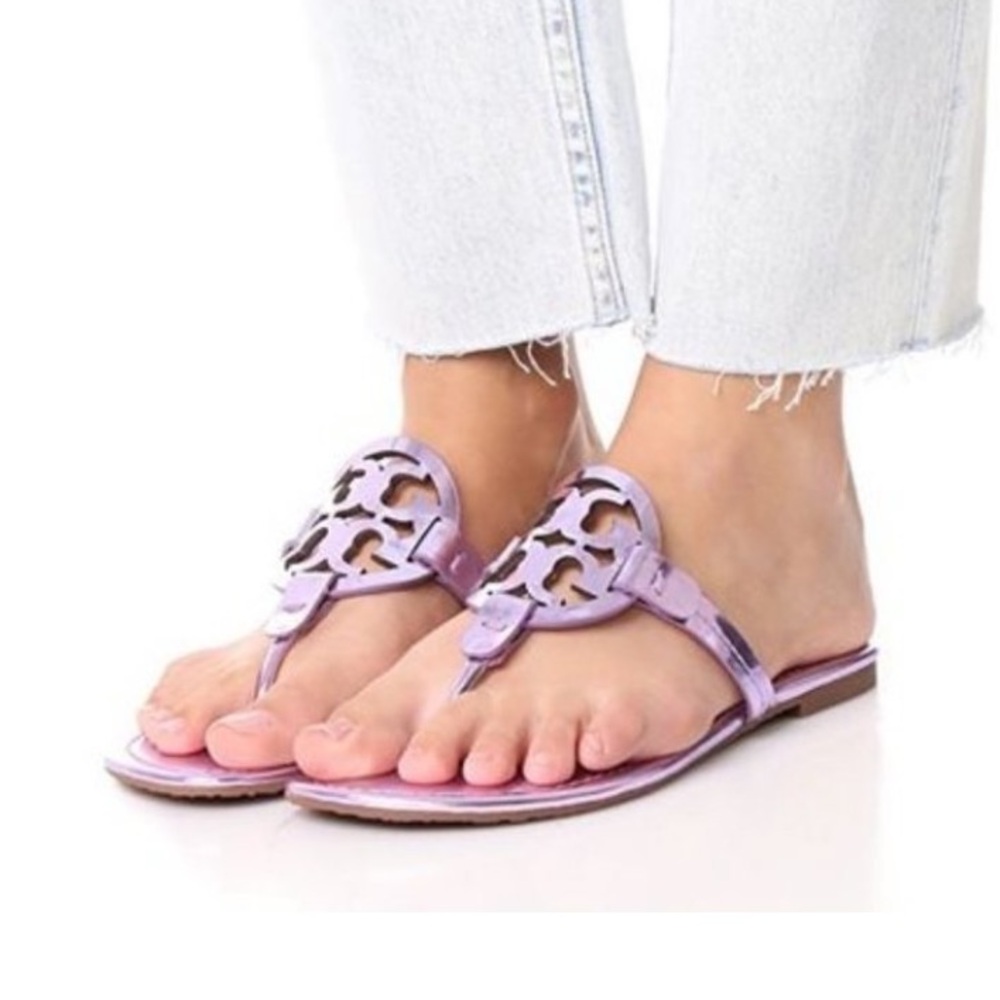 *NEW* TORY BURCH Rosa Metallic Leather Miller Sandals size 7